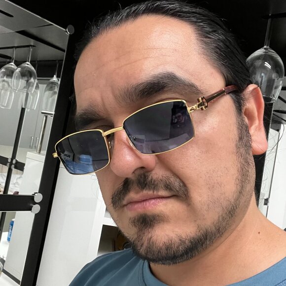 Men Sunglasses Hip Hop Gold Blue Lens Small Retro Designer Rimless Shades Lentes - Picture 4 of 4